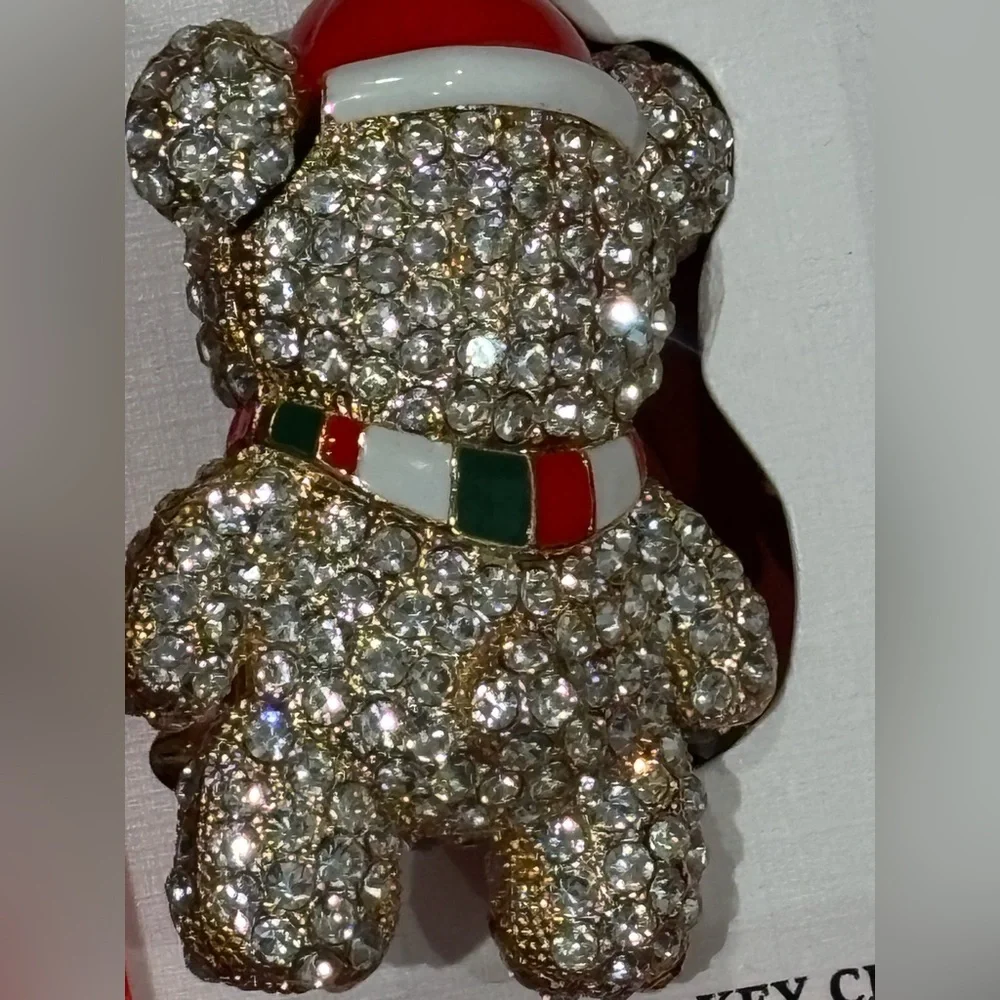 NIB Piper K Gold and Red sparkly Holiday Bear Keychain bag charm